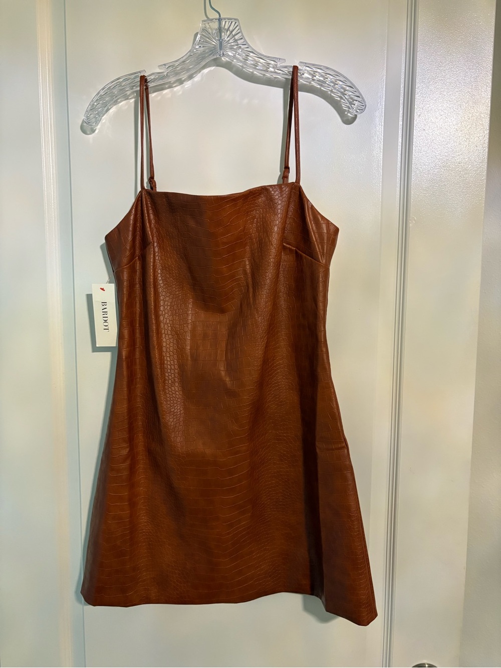Bardot Croc-Texture Faux Leather Mini Dress in Brown